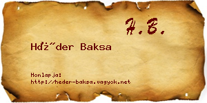Héder Baksa névjegykártya